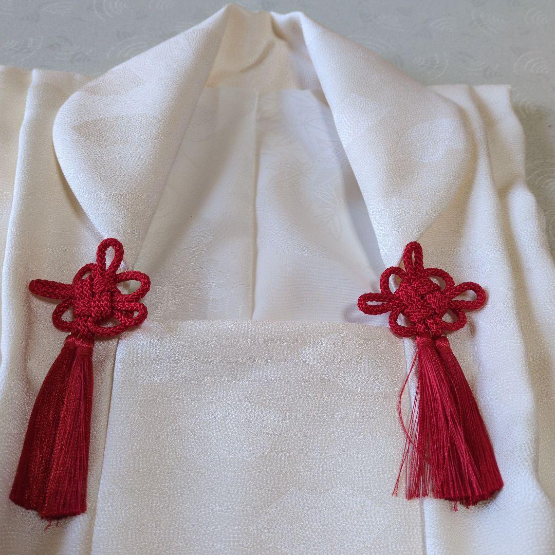 七五三３歳正絹縮緬扇柄入り手縫いの被布（中綿無し）ミルキーホワイト