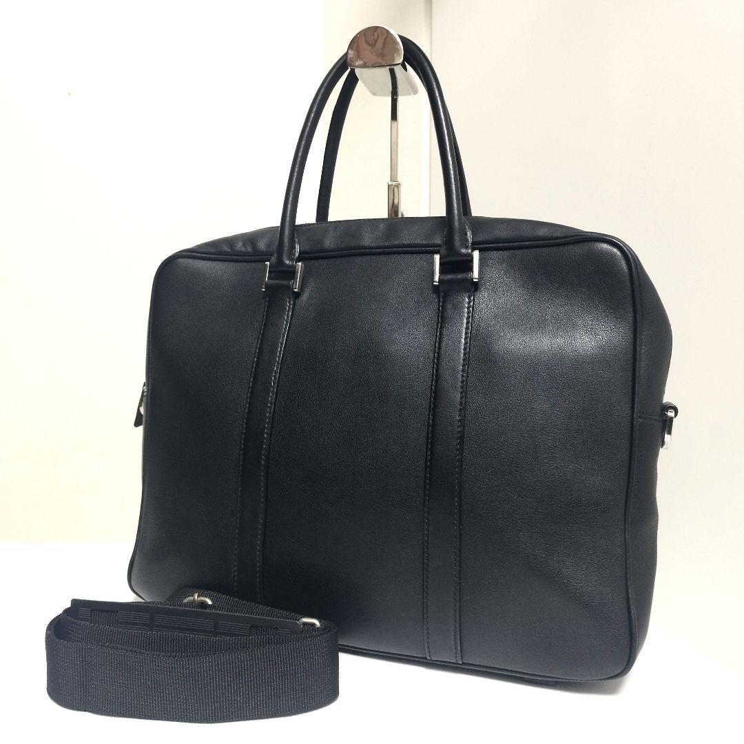 極美品☆　プラダ 2way　オールレザー　ビジネスバッグ　サイドロゴプレート