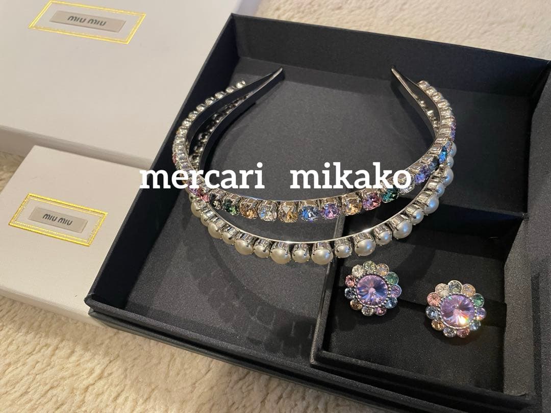 miumiu ミュウミュウ クリスタルとパールの2連　カチューシャ＆ イヤリング