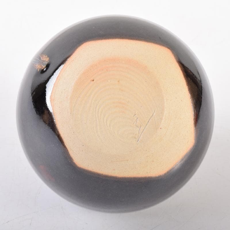 茶道具　京焼　清水焼　桶谷定一作　文琳茶入　仕覆付　共箱　V　6993