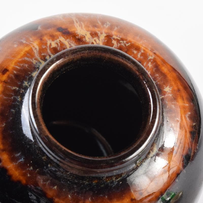 茶道具　京焼　清水焼　桶谷定一作　文琳茶入　仕覆付　共箱　V　6993