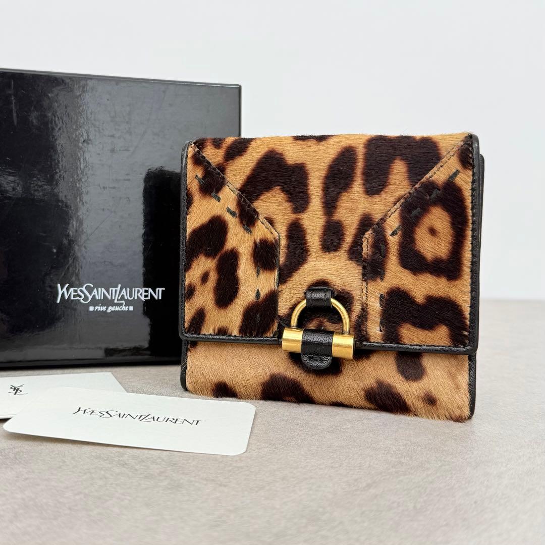 Yves Saint Laurent ハラコ レオパード 2つ折り財布