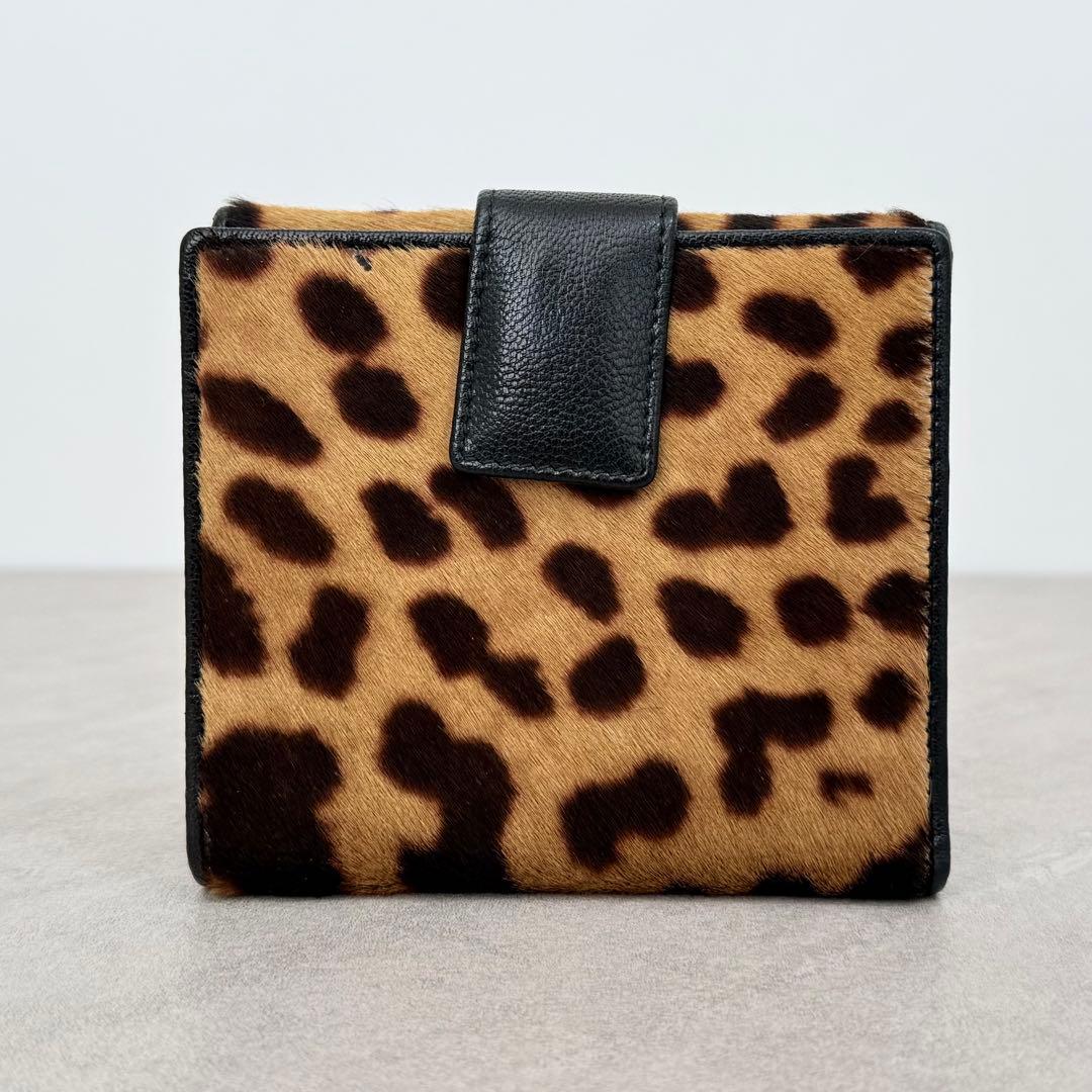 Yves Saint Laurent ハラコ レオパード 2つ折り財布