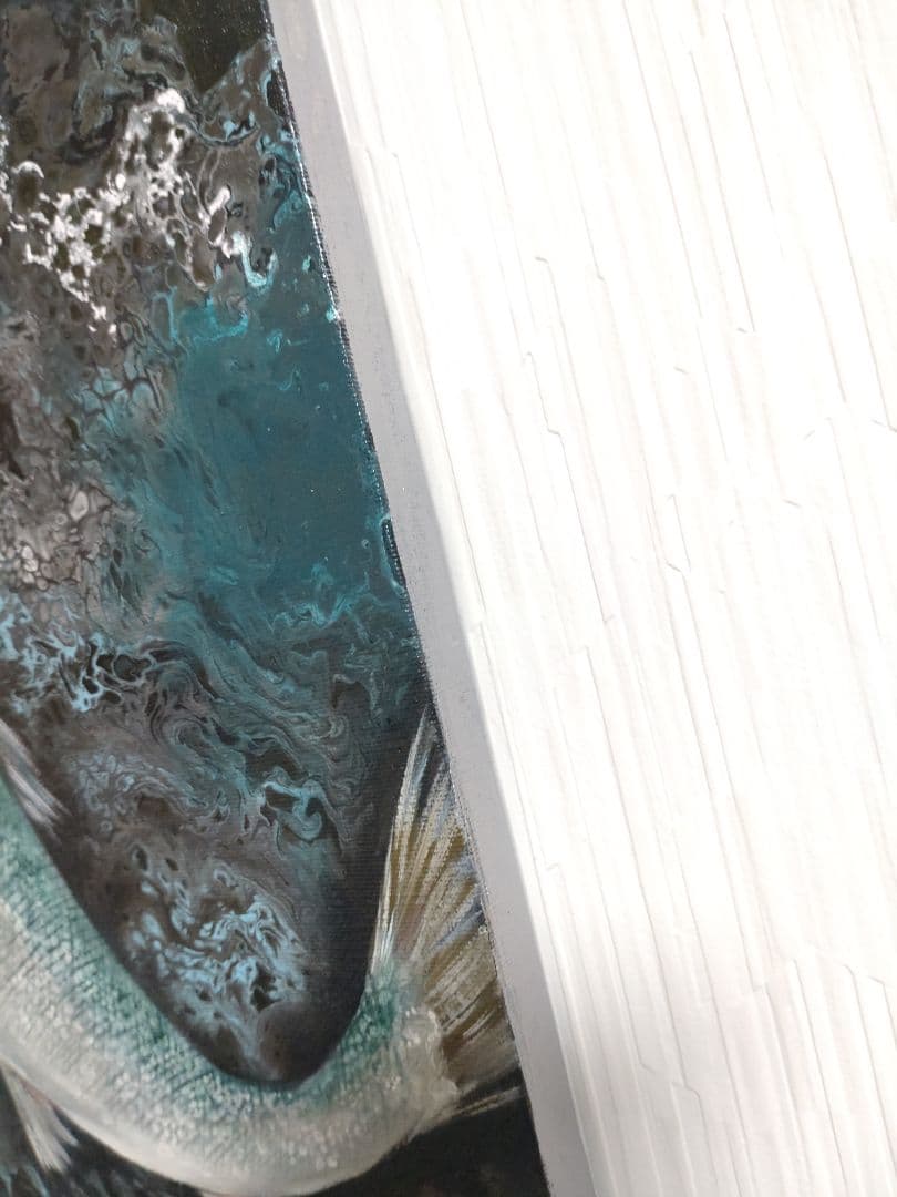 鮭の油絵【鮭の夢】作者サイン入り/真作/F4号キャンバス