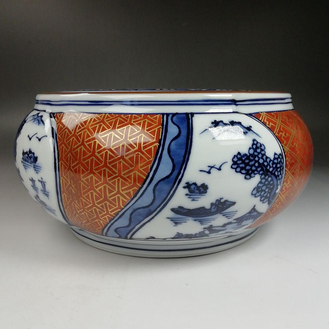 Ｗ１１６　水指　『染付　金襴手捻梅』『平安　景雲 造』『塗替蓋付』　共箱　茶道具