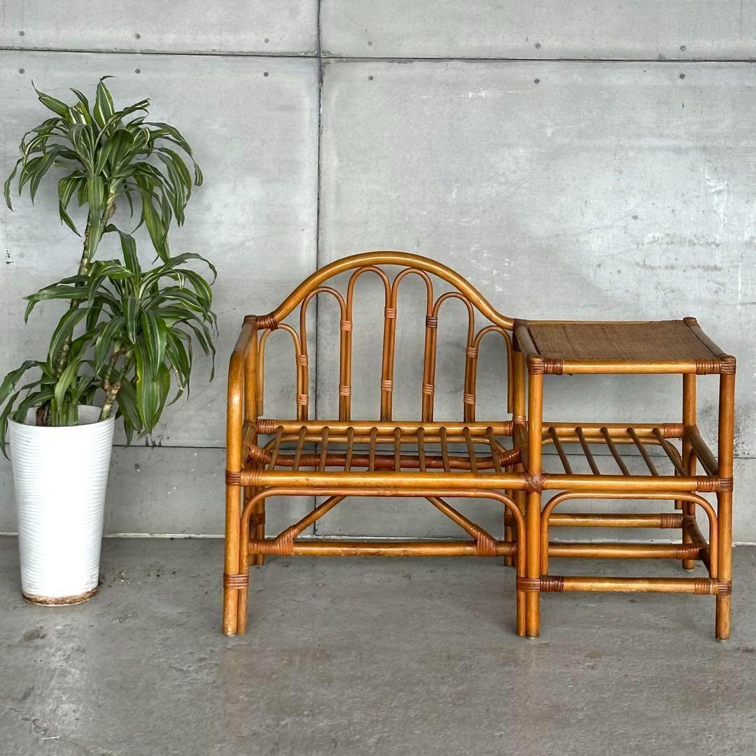 ✿ナチュラルラタンの風合い✿収納付き1人掛けベンチ♪