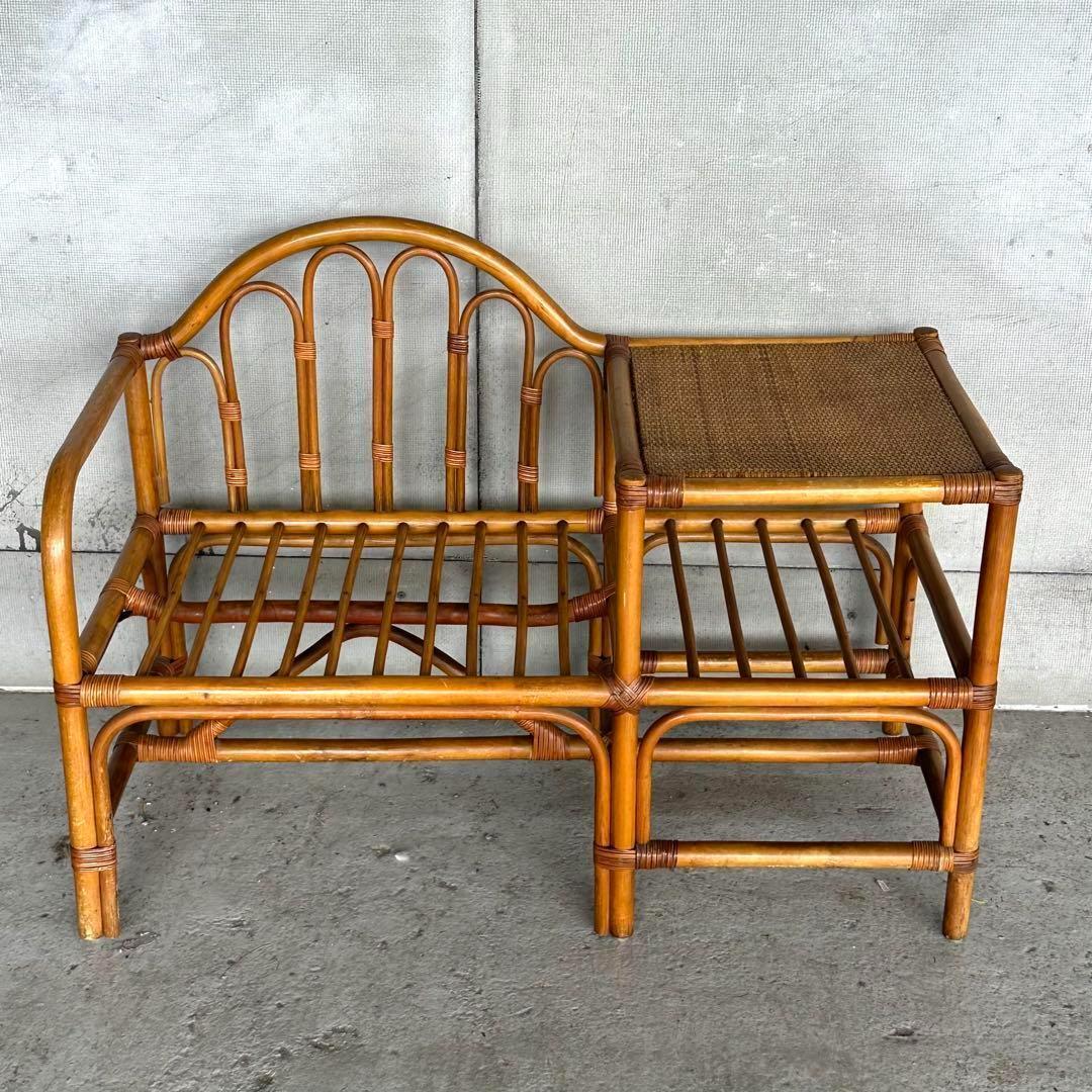 ✿ナチュラルラタンの風合い✿収納付き1人掛けベンチ♪