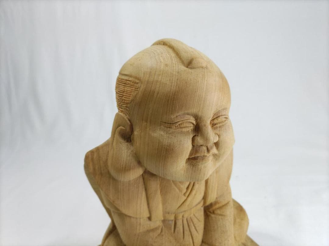 在庫処分品　【福助】木彫り　高さ25ｃｍ　おでこに傷　送料無料！