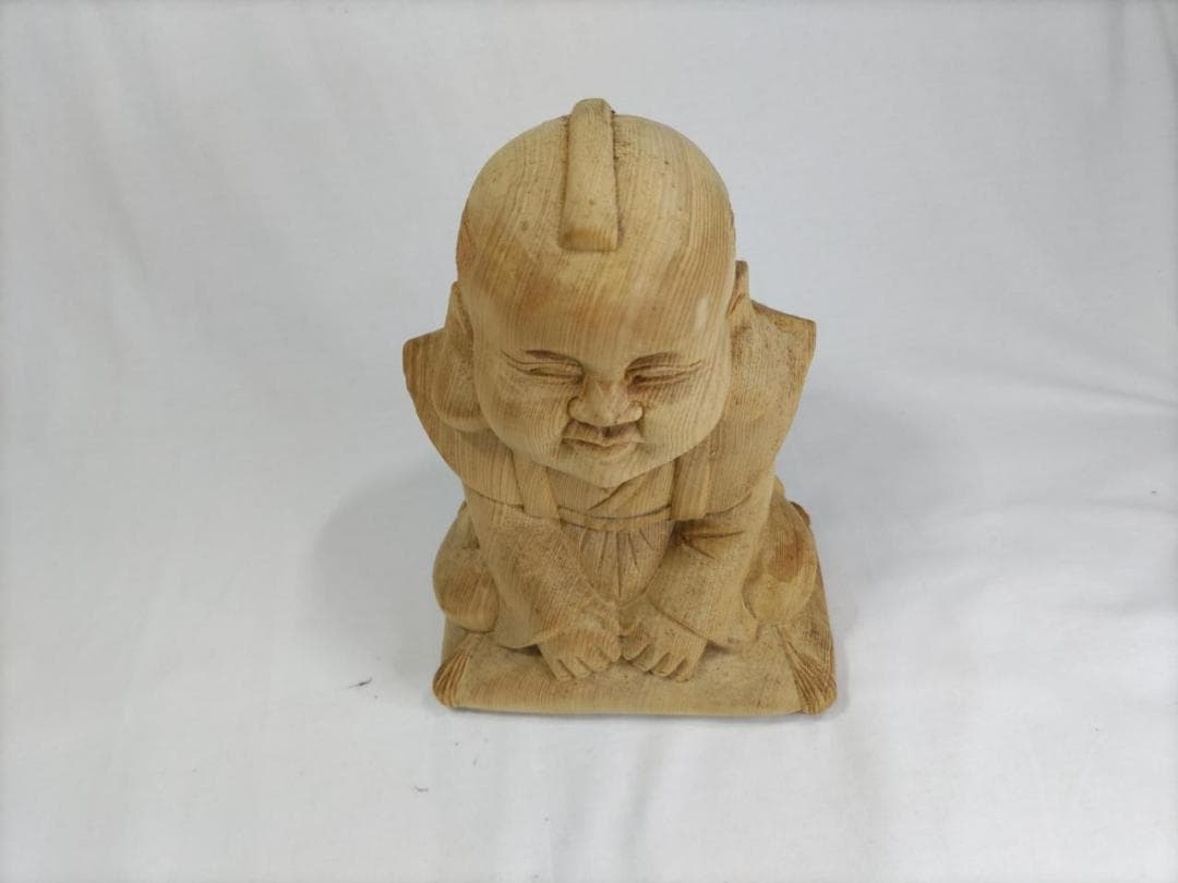 在庫処分品　【福助】木彫り　高さ25ｃｍ　おでこに傷　送料無料！