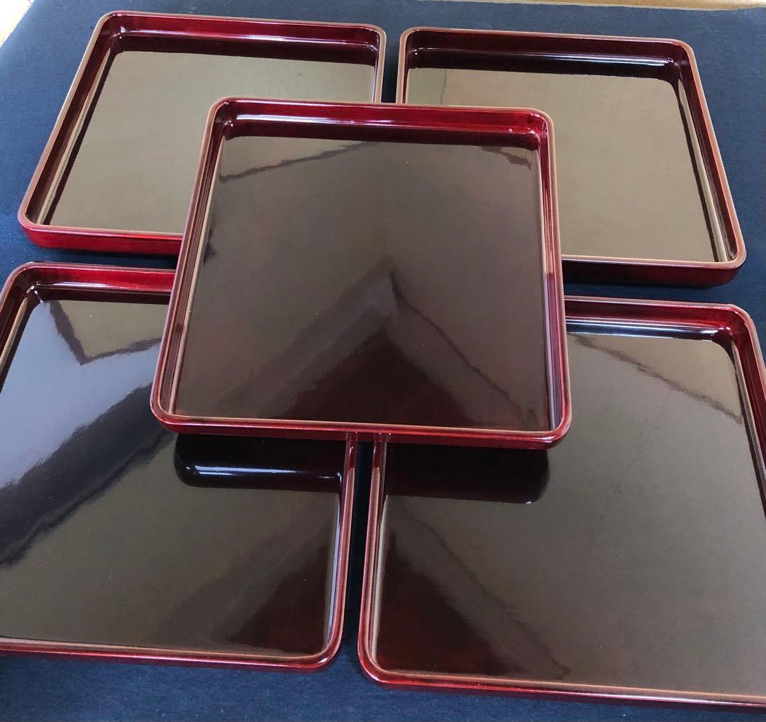 《R》春慶塗 四方膳5客 会席膳 銘々膳 隅丸 木製漆器 木箱　251216お5