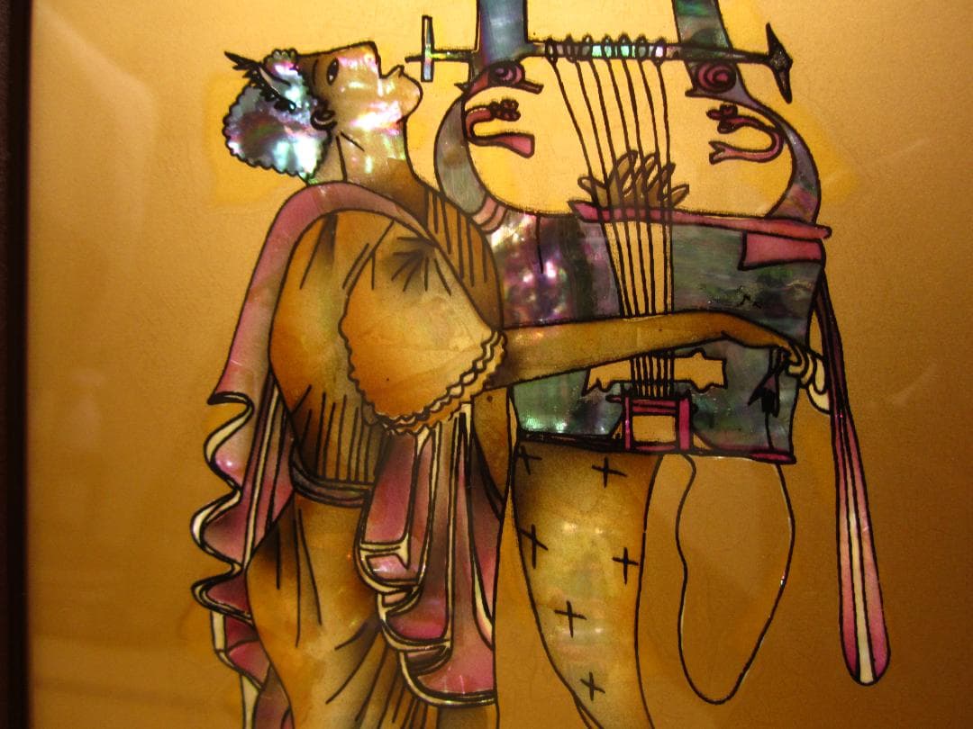 美術◆伝統工芸◆金箔・螺鈿(らでん)細工 絵画 螺鈿 金箔の輝き★高級額装・美品