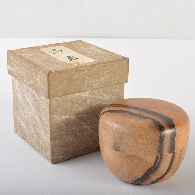 茶道具　百福作　黒柿製　棗　箱付　C　R7316