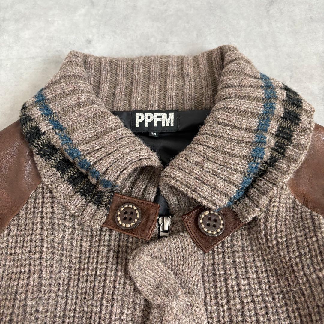 PPFM レザー切り替えニットジャケット カウチン ギミック y2k ブラウン