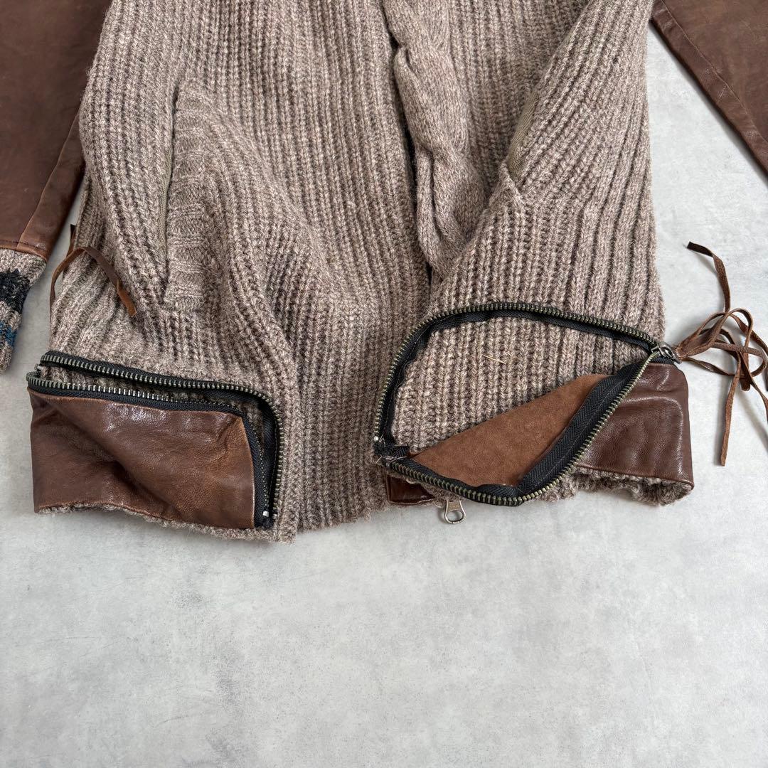 PPFM レザー切り替えニットジャケット カウチン ギミック y2k ブラウン