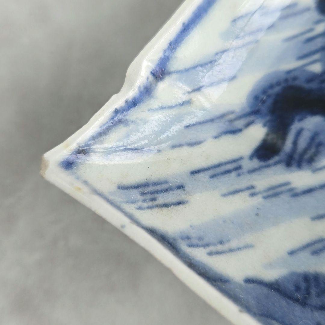 古伊万里　染付小皿　型紙摺印判　山水文　上手型物　骨董品　アンティーク　金継ぎ