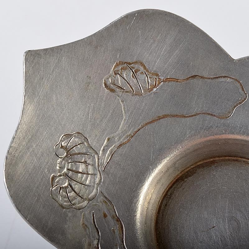 eee 様義春銘　漢詩霊芝刻　木瓜式　茶托　五客　合計約364g　U　R8263