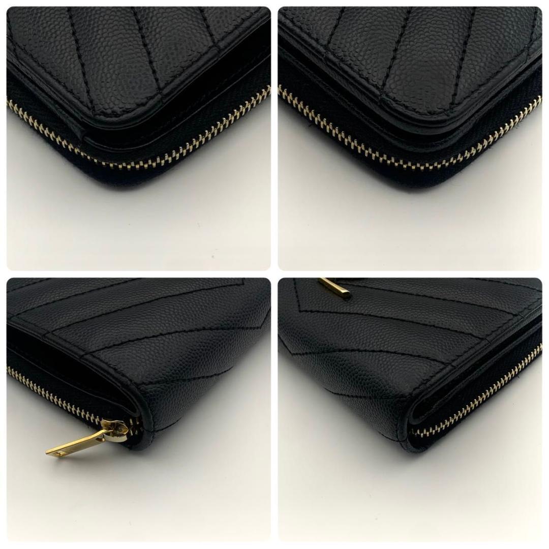 箱付き 美品 サンローラン 財布 カサンドラ YSL 二つ折り コンパクト 黒