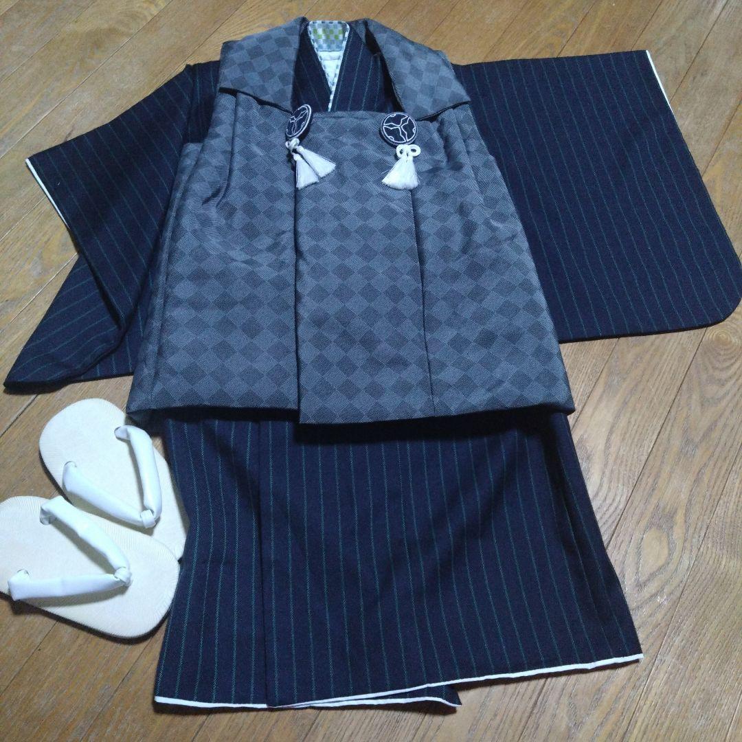 男の子3歳★グレー×紺★被布＆着物＆雪駄