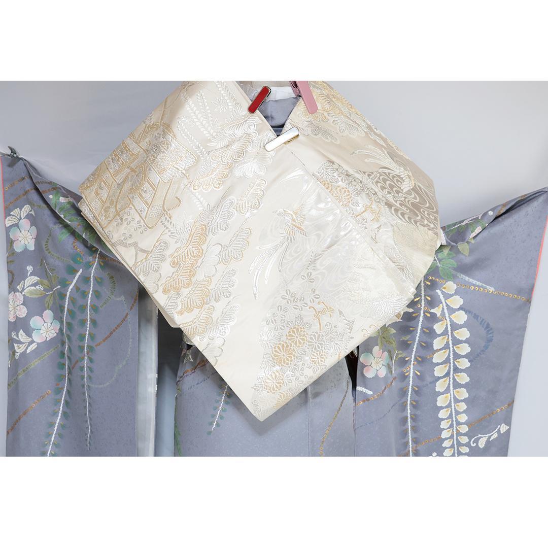 人気グレーベース■振袖7点セット■帯小物付フルセット帯締め重ね衿灰色正絹TA01