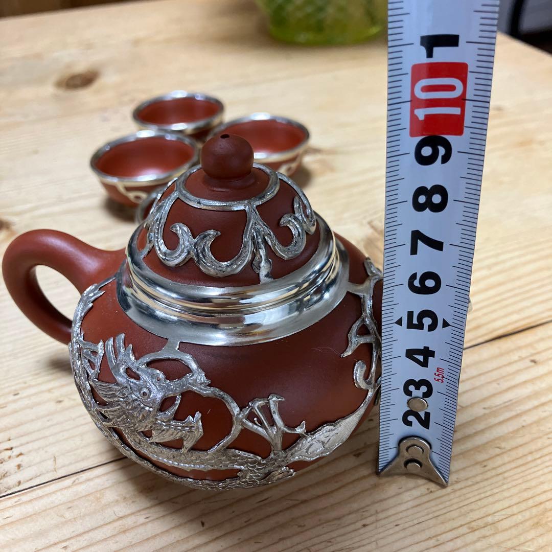 中国美術　紫粘土茶壺（急須の意）ピューター鋳