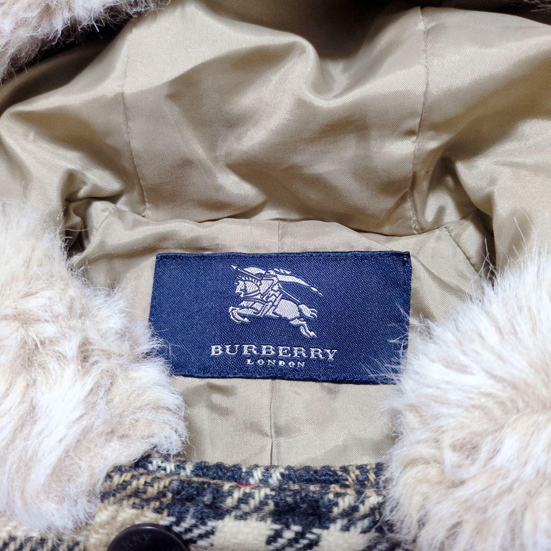 ■希少美品■バーバリー キッズ ピーコート ダブル ノバチェック ファー フード