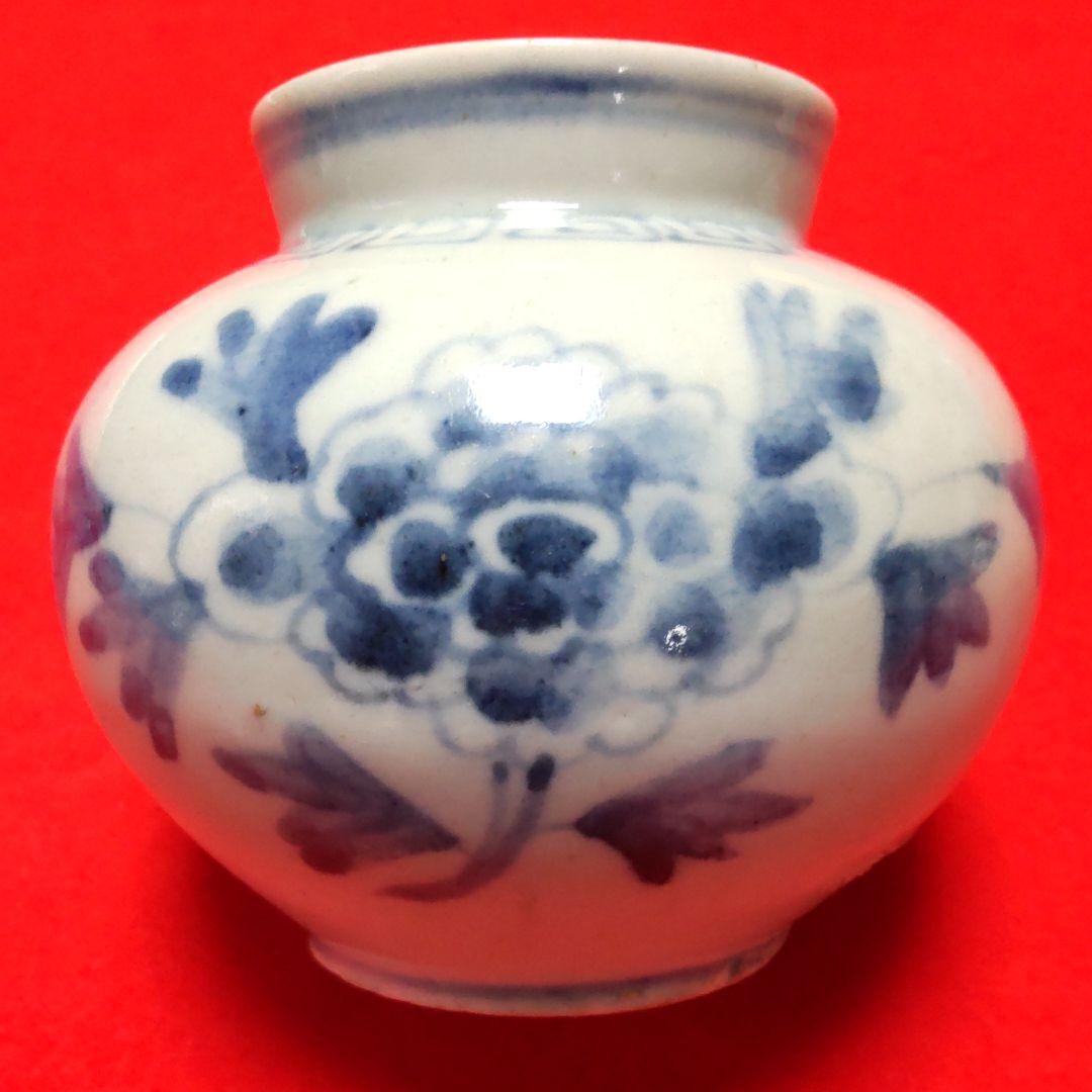 李朝染め付け牡丹文様小丸壺/分院窯