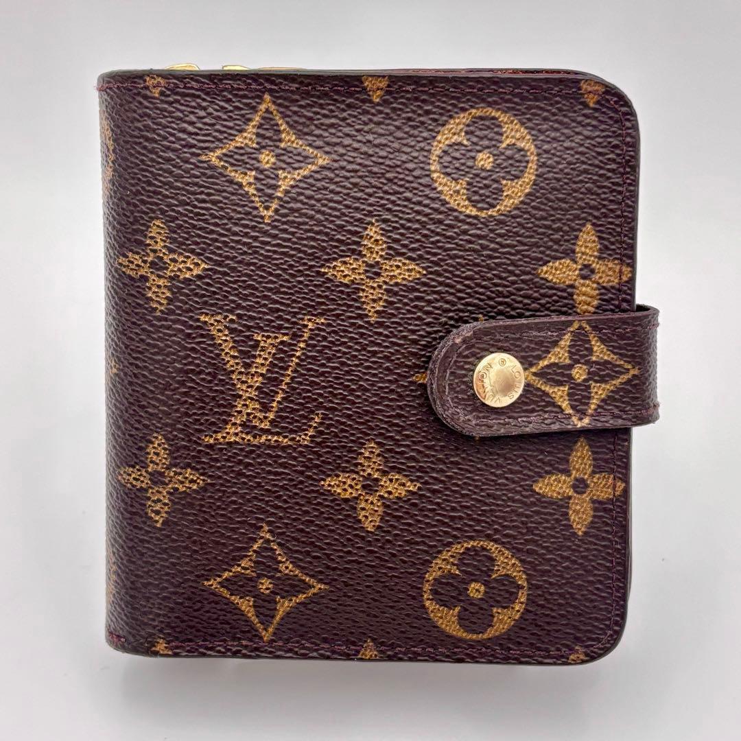 ルイヴィトン モノグラム コンパクトジップ　二つ折り財布　ブラウン 正規品