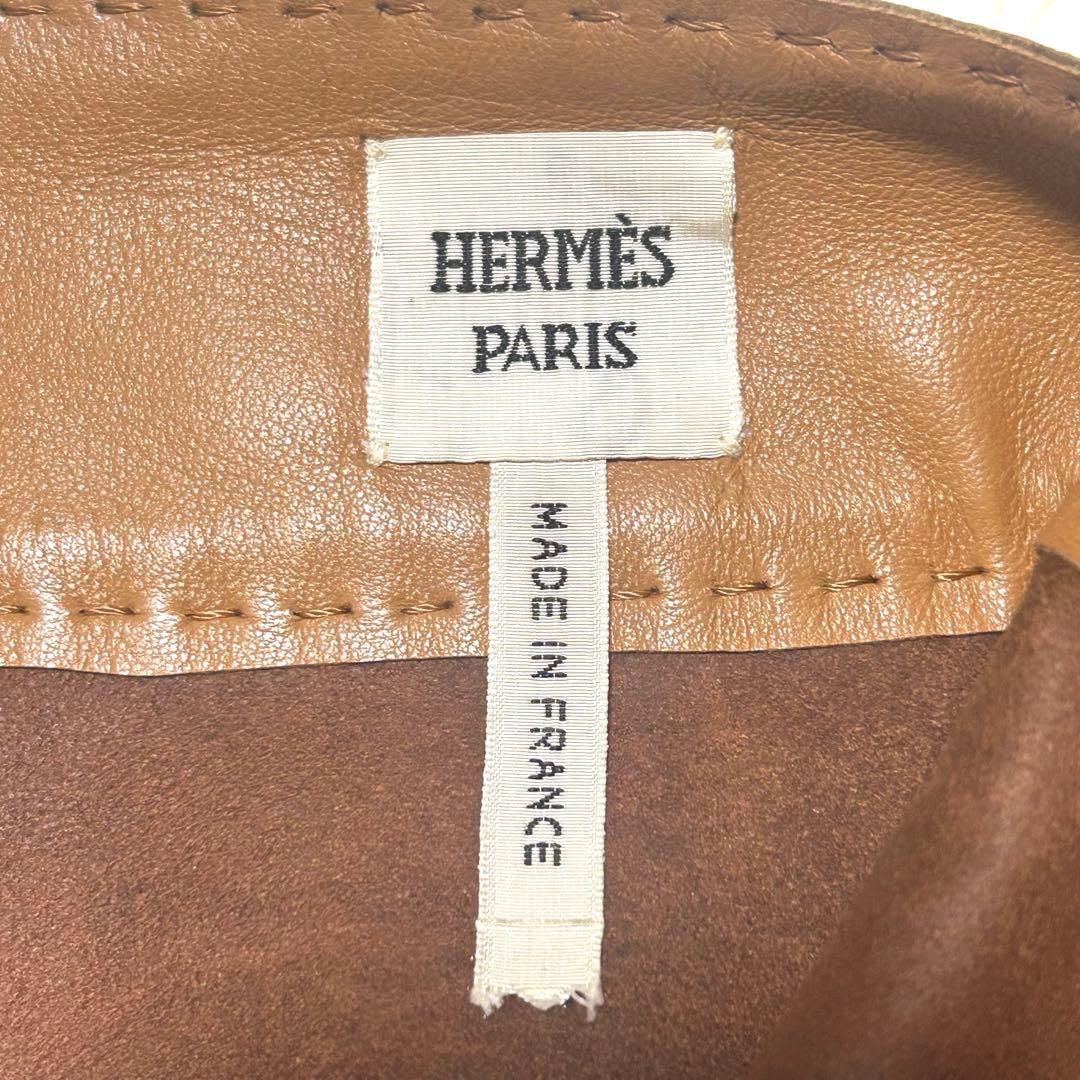 美品　エルメス　スカート　42(XL相当) ブラウン系 牛革　レザー