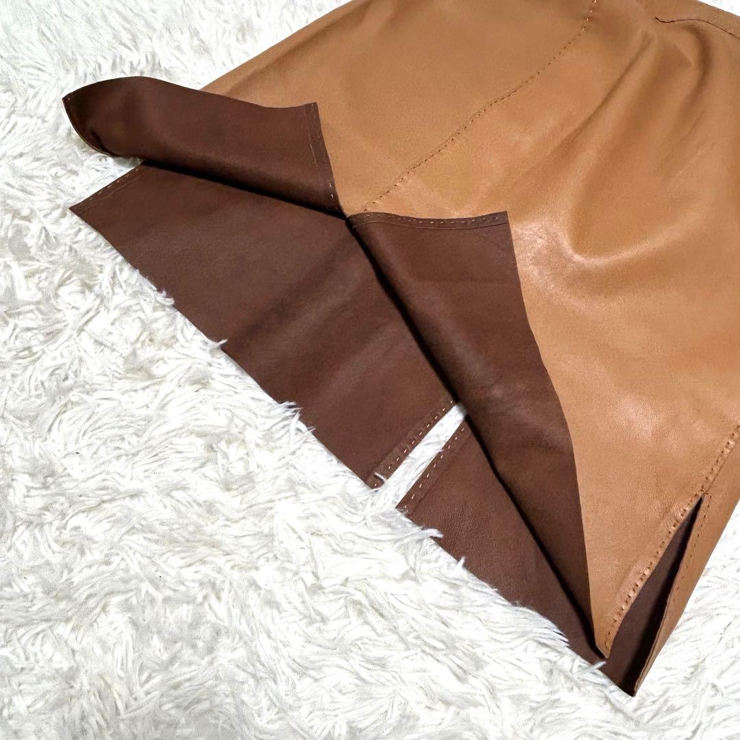 美品　エルメス　スカート　42(XL相当) ブラウン系 牛革　レザー