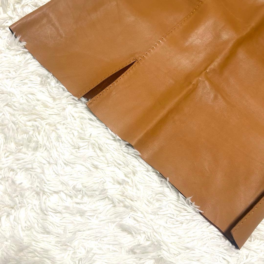 美品　エルメス　スカート　42(XL相当) ブラウン系 牛革　レザー