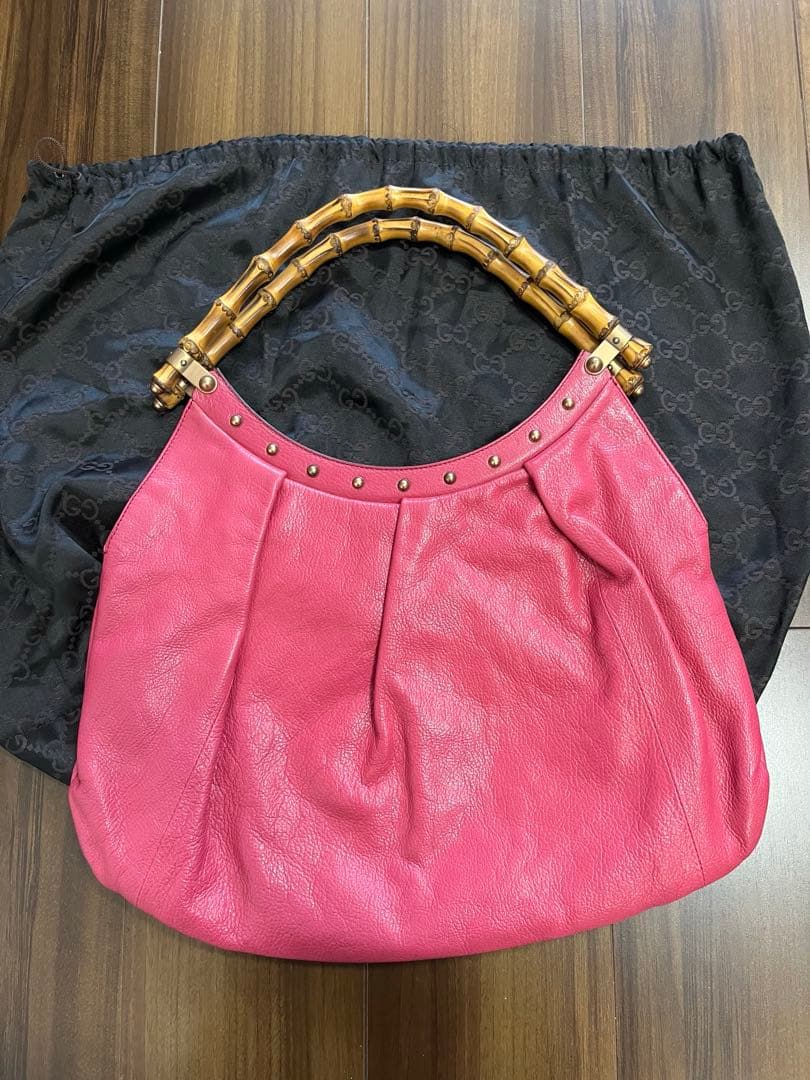 GUCCI ピンク ハンドバッグ バンブーハンドル