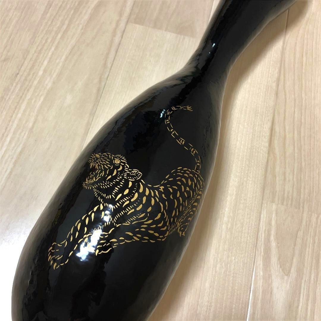 【漆絵 】 漆塗り 瓢箪 （黒漆） 大長ひょうたん ☆虎 #JE012