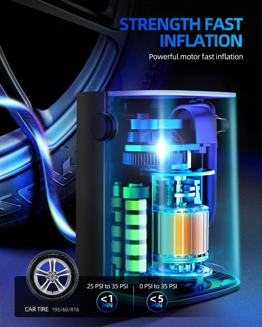 充電式 最大150PSI エアコンプレッサー 4500mAh 電動エアポンプ