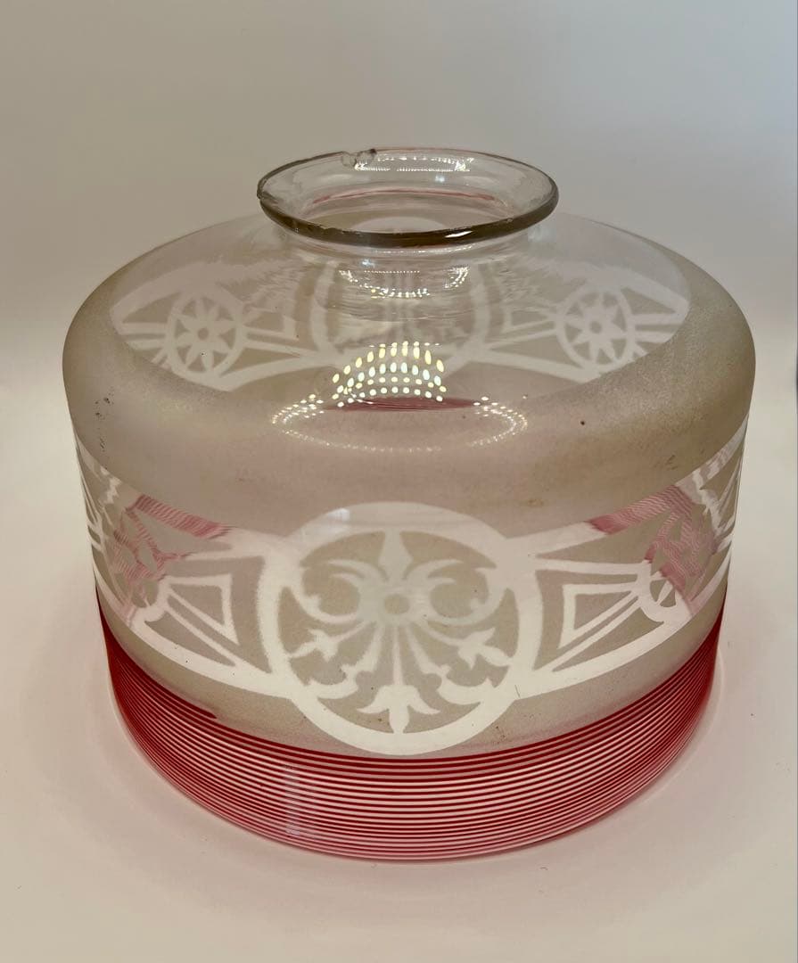 赤糸巻き電笠　スリガラス透かし模様　大正ロマン　洋館　ウランガラス　アンティーク