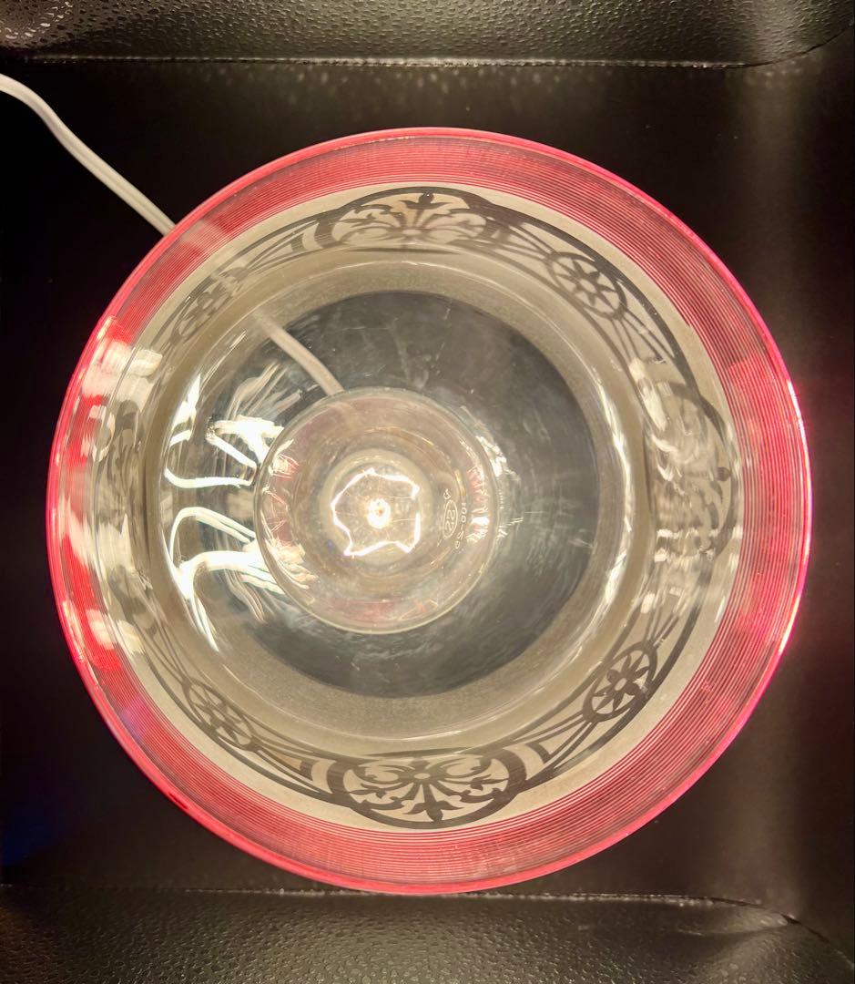 赤糸巻き電笠　スリガラス透かし模様　大正ロマン　洋館　ウランガラス　アンティーク