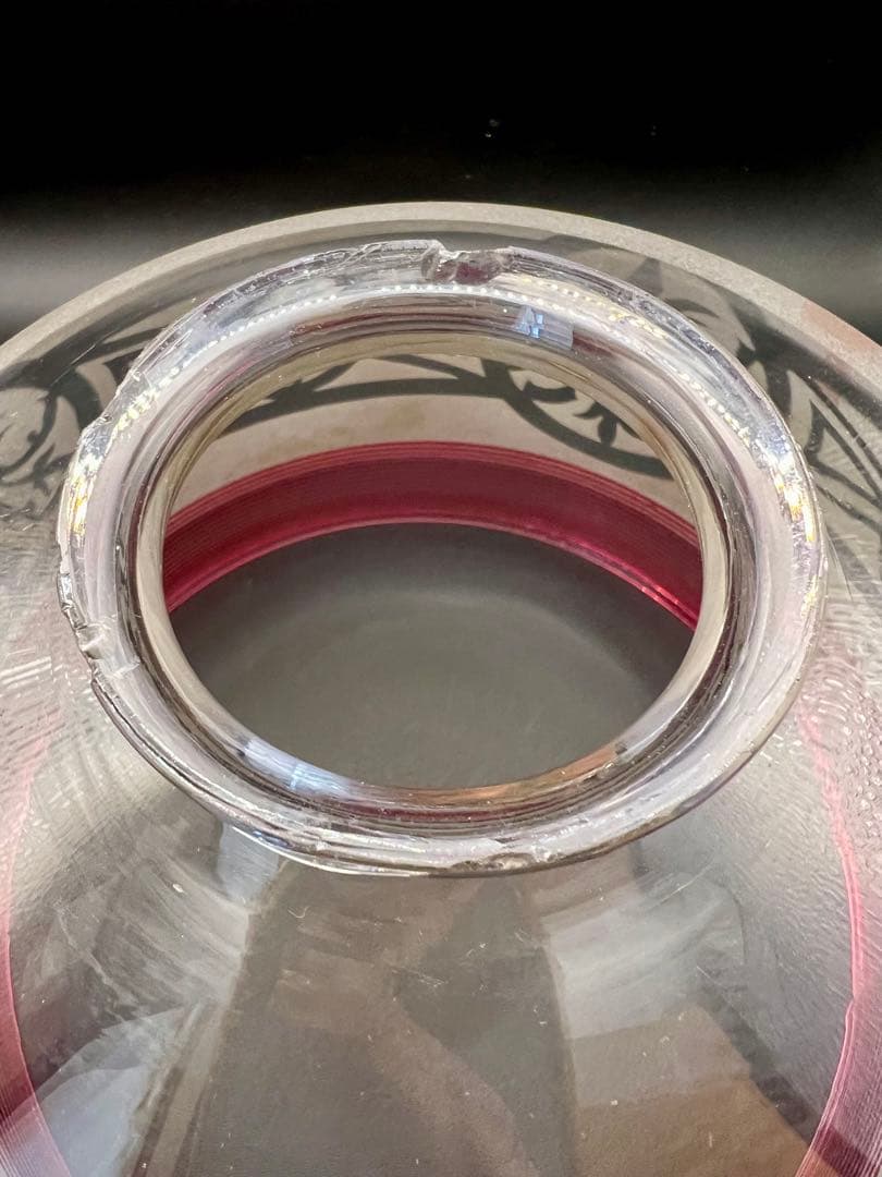 赤糸巻き電笠　スリガラス透かし模様　大正ロマン　洋館　ウランガラス　アンティーク