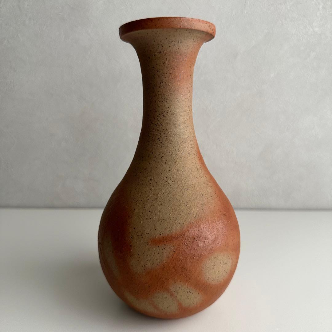 堀江祥山 備前 花器 緋襷 鶴首 花入 共箱