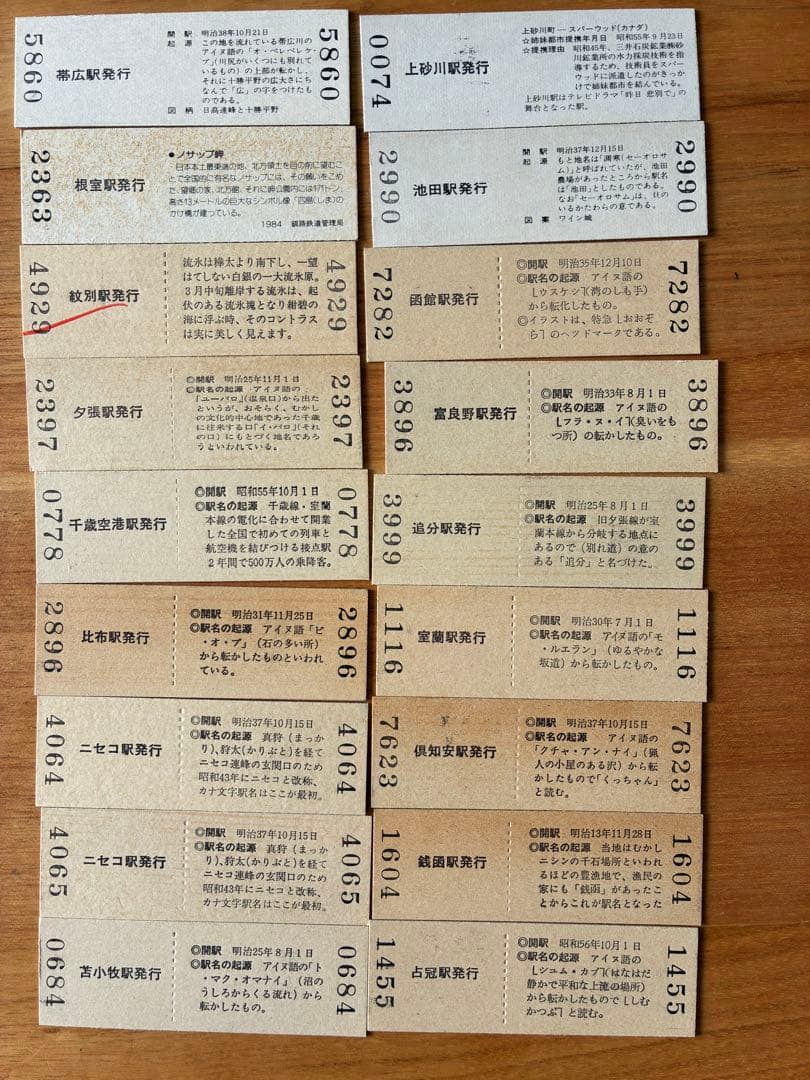 鉄道切符　国鉄　北海道の硬券入場券　127枚