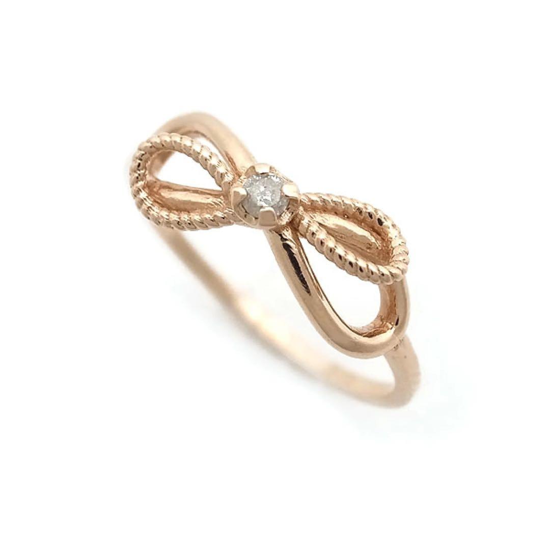 agete ピンキー リング リボン ダイヤモンド 4-5号 (K10PG)