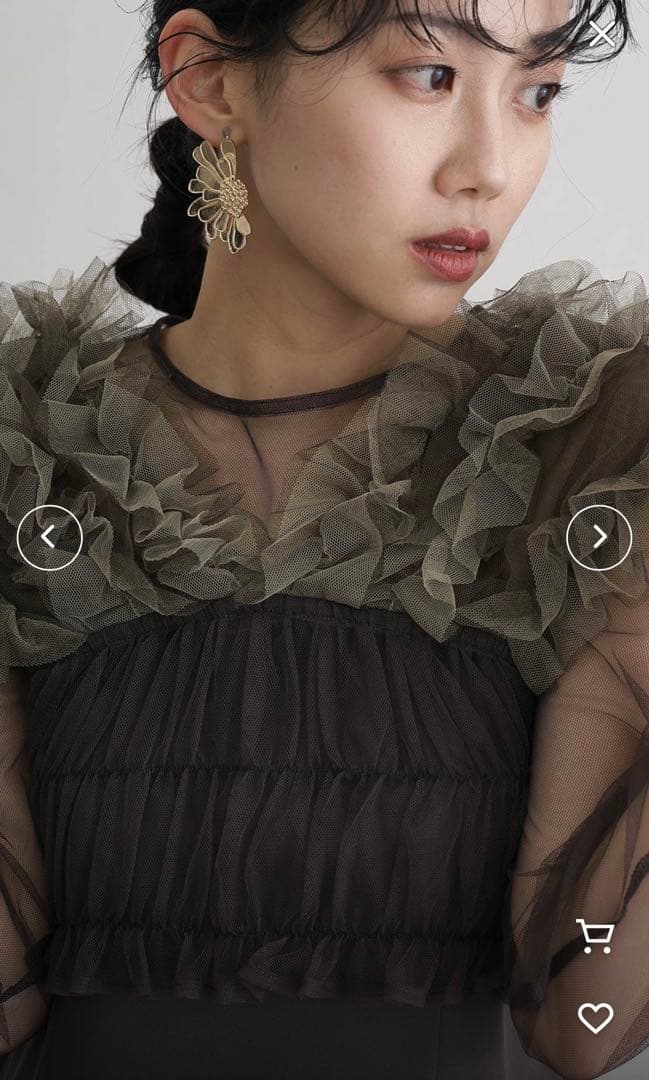 フリル付きグレーシフォンロングドレス