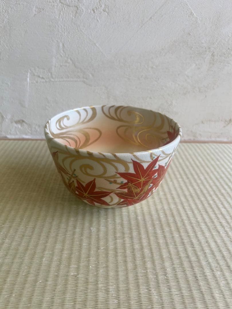 仁清流紅葉　茶碗　采花