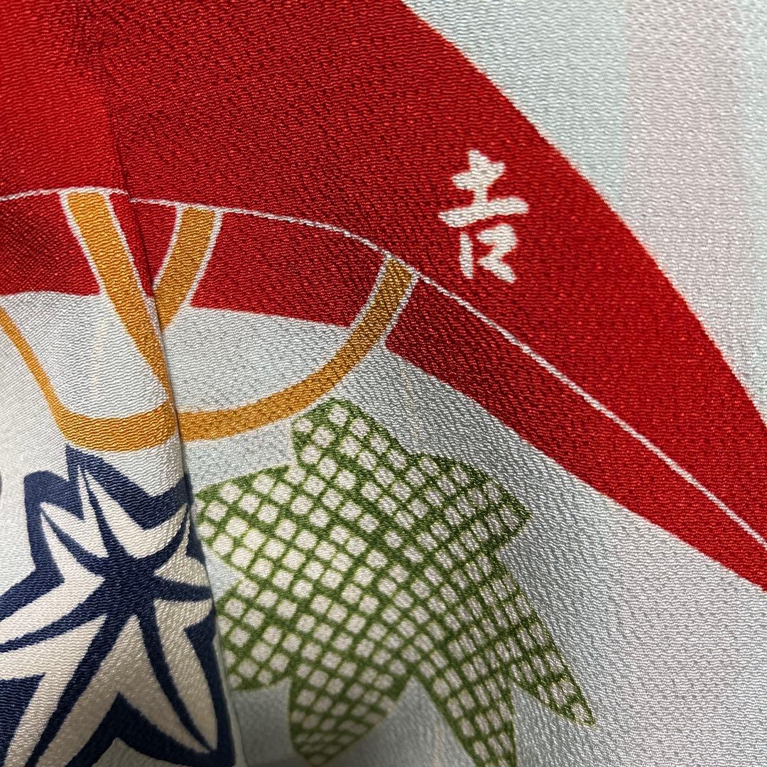 振袖と長襦袢のセット　栗山吉三郎　落款あり　京紅型　桜楓市女笠 　水色　小柄な方