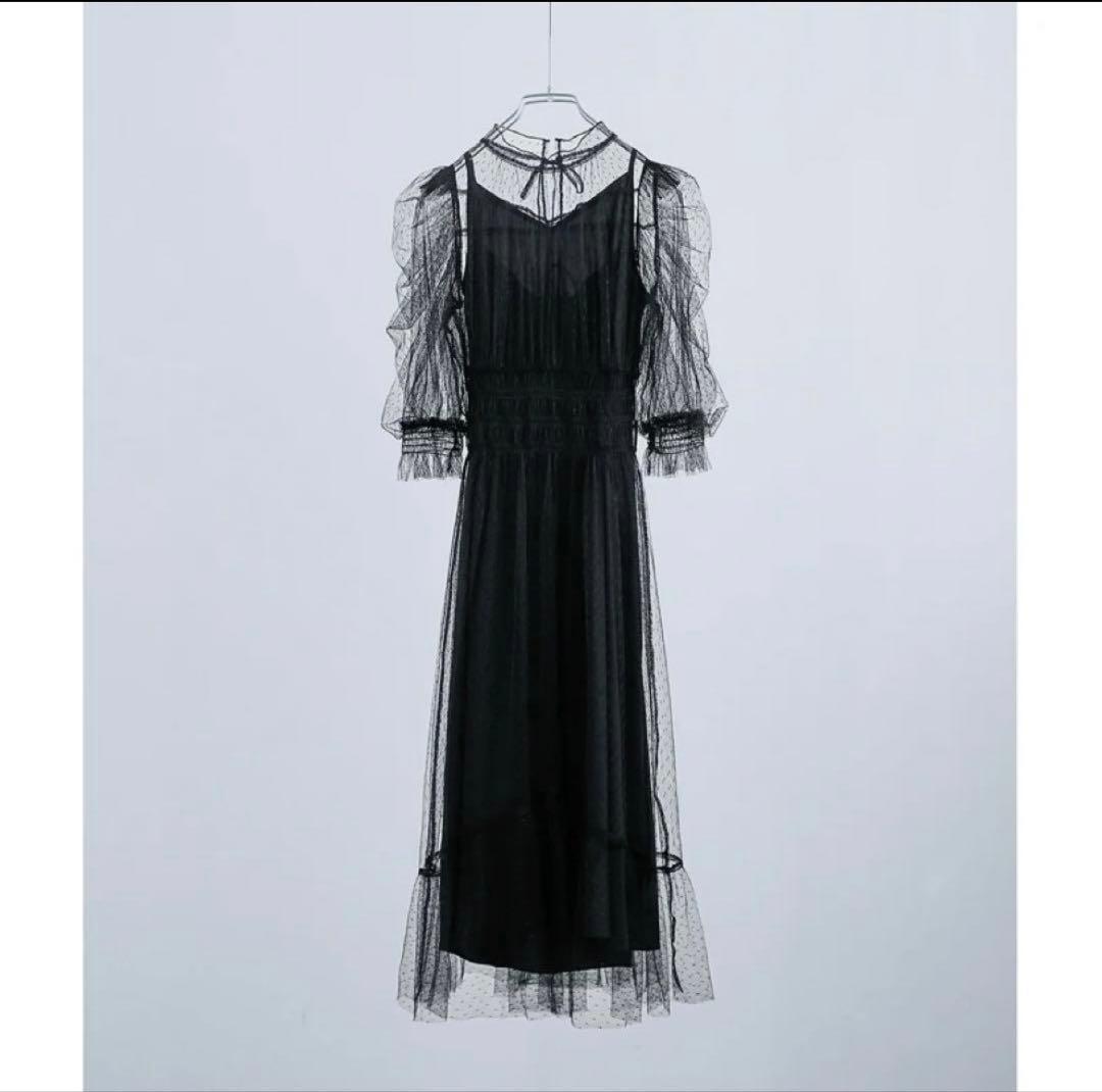 【靴とセット】etoll. ドットチュールレイヤードドレスワンピースとamel靴