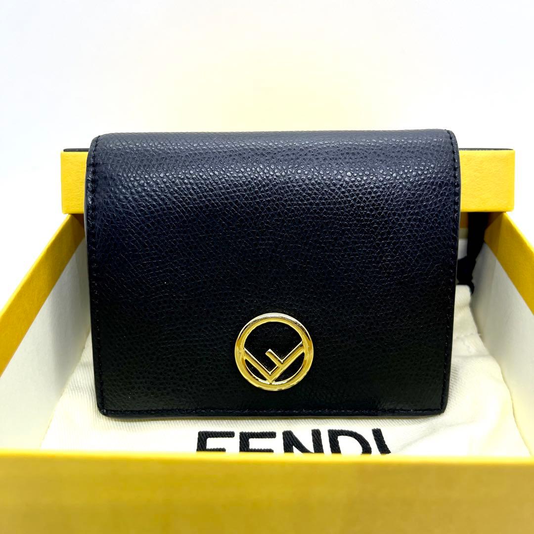 箱・保存袋付き/美品/現行✨フェンディ エフイズ ロゴ 二つ折り 財布 ブラック