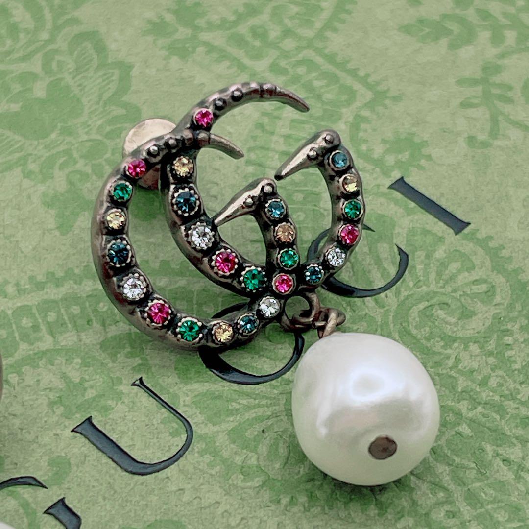 GUCCI ピアス　GG マルチストーン　インターロッキング　パール　ゴールド