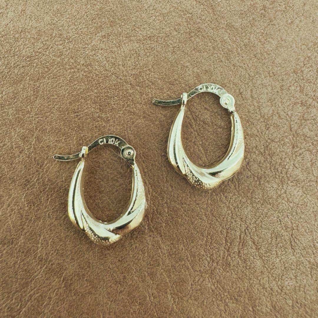 10K ソリッドイエローゴールド オーバルフープピアス NYビンテージ