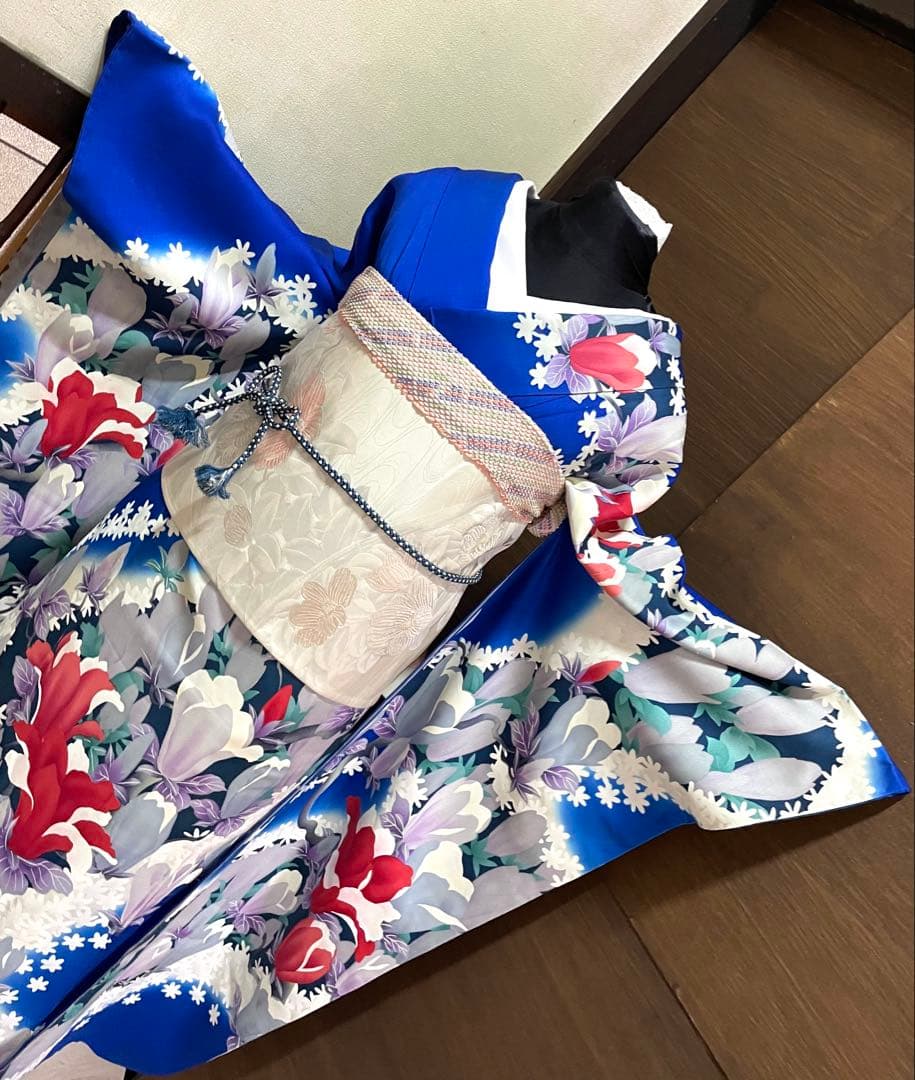 振袖 フルセット6点サイズM〜Ｌ草花文　暈し染め　正絹