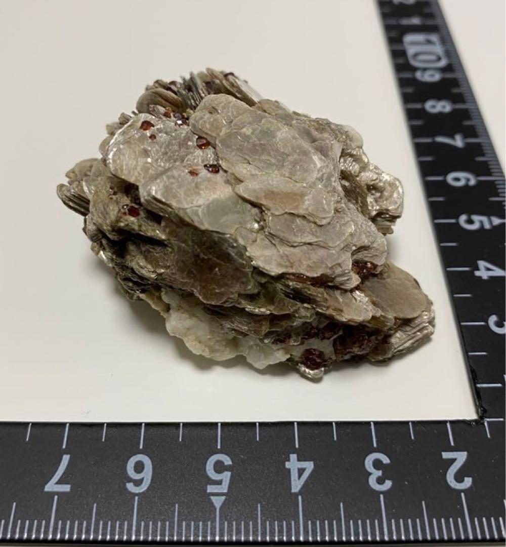 パキスタン産 白雲母上の満礬柘榴石 モスコバイト スペサルティン 外国産鉱物標本