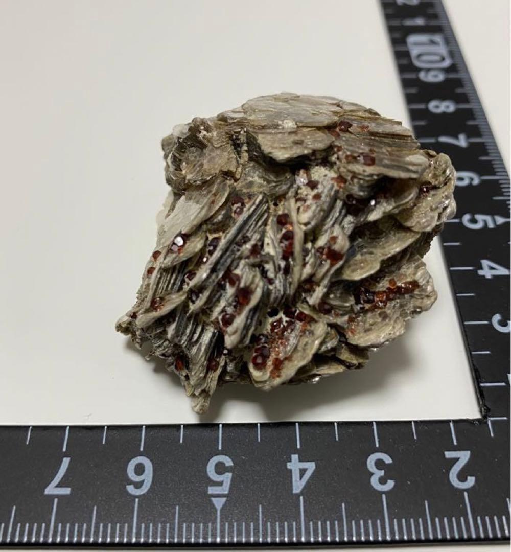 パキスタン産 白雲母上の満礬柘榴石 モスコバイト スペサルティン 外国産鉱物標本