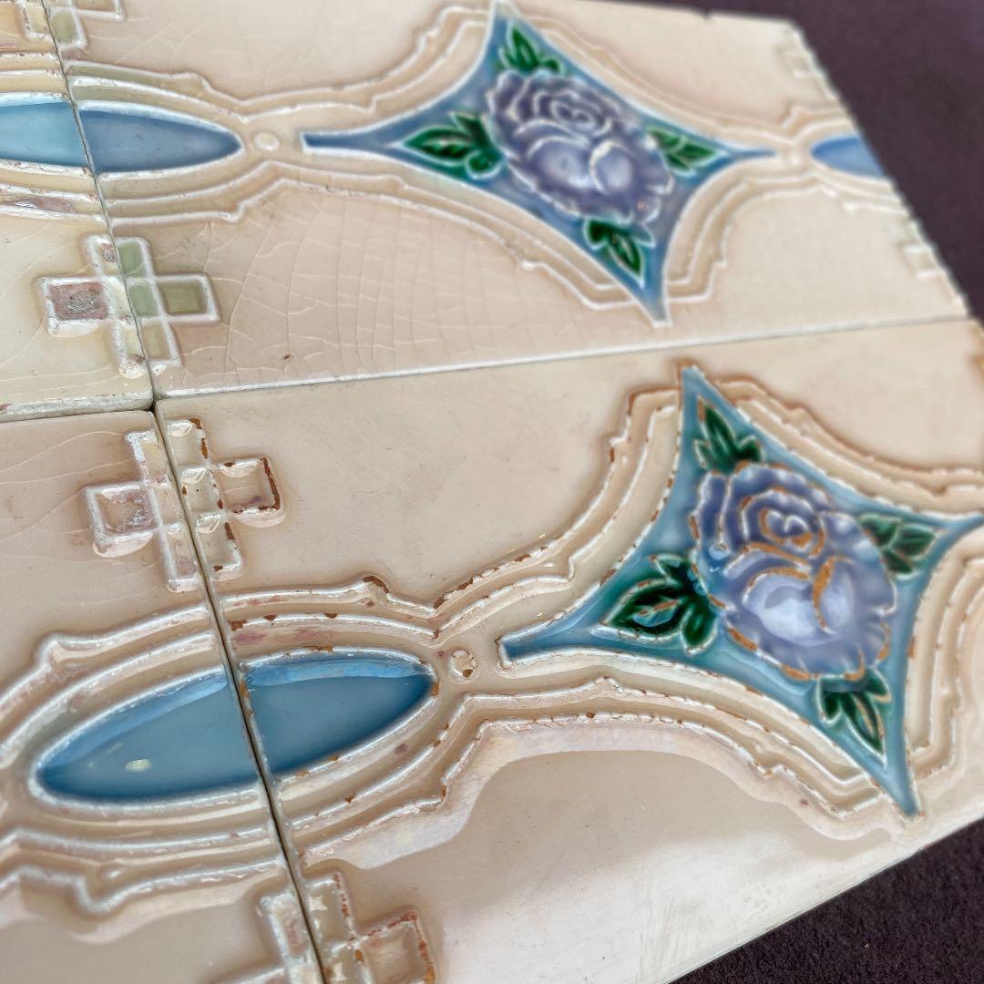 ハンドメイド日本製アンティークマジョリカタイル⑩Ａ４枚セット　プラナカンタイル